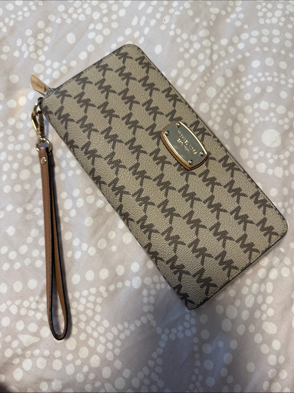 Michael Kors Tan Zip Around Saffiano Leather Wallet